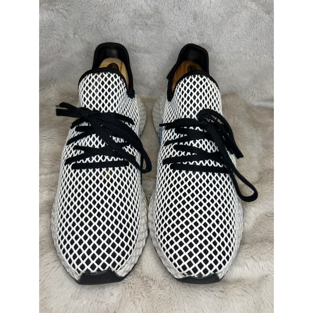 Adidas Mens Deerupt Runner Mesh Webbed Sneakers White Black Blue Size 10 - Picture 2 of 12
